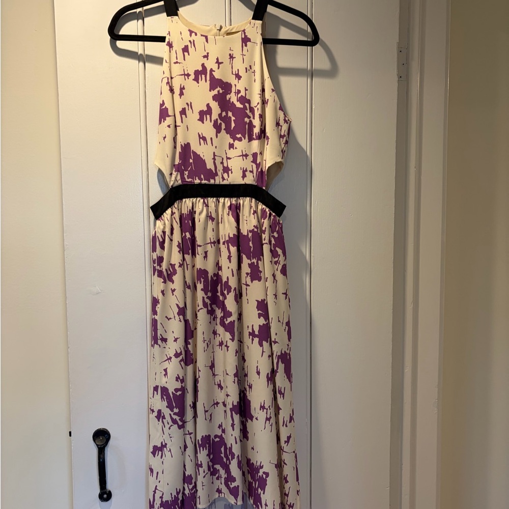 Karen Zambos Purple and Cream High Low Dress